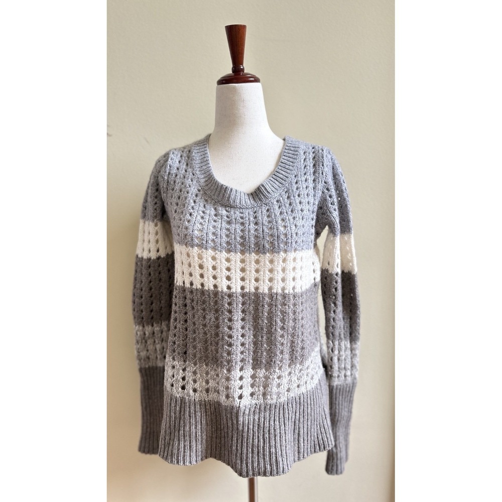 Robert Rodriguez Wool / Cashmere Sweater Open Knit Colorblock Gray White Brown S